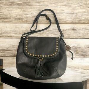 The Sak Serrano Saddle bag Black Leather Shoulder Bag with Gold details